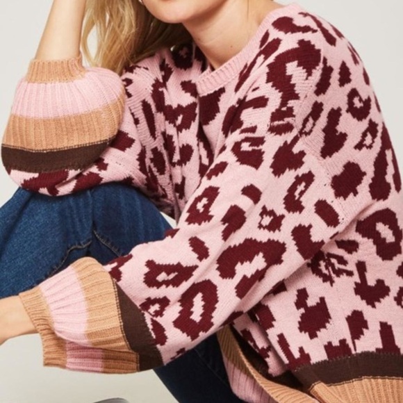 Promesa LEOPARD PATTERNED Thick KNIT Tunic Oversized SWEATER Bubble Sleeve M/L - Picture 9 of 9